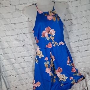 Soprano Medium Floral Blue Halter Dress
